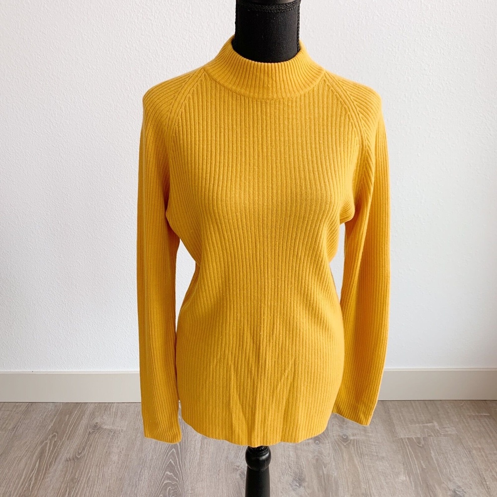 Vintage 60s Flair Fashions Gold Yellow Ribbed Mockneck Shirt Top Blouse M/L - Picture 1 of 6